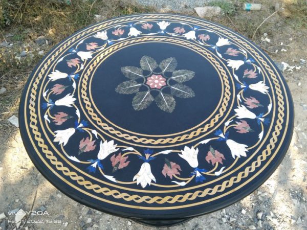 Designer Marble Inlay Table Top With Stand - Image 3