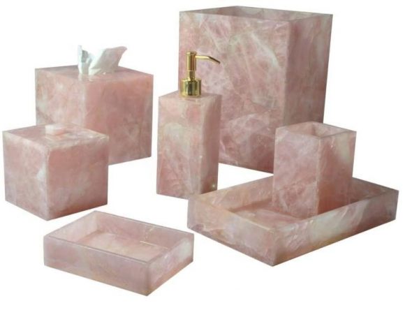 Rose Quartz Stone Bathroom Set